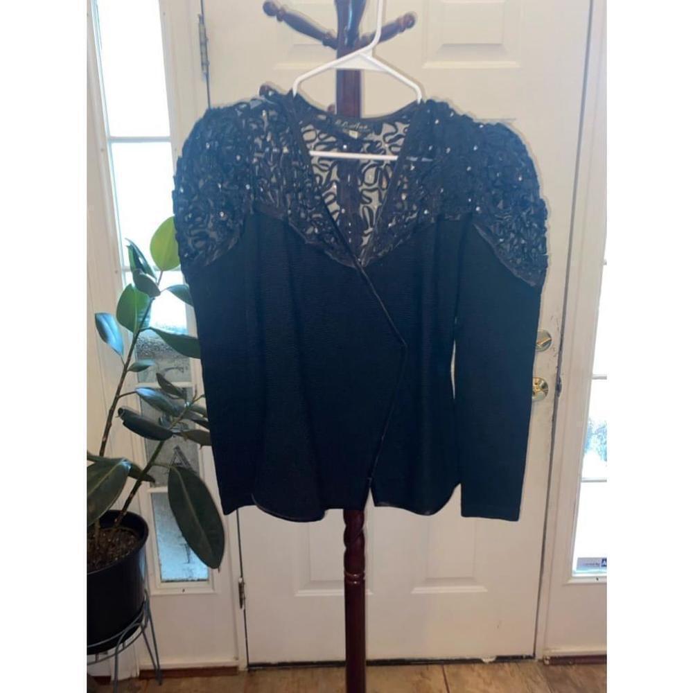 Women's El-Ana Collection Black Beaded Evening Jacket Size M